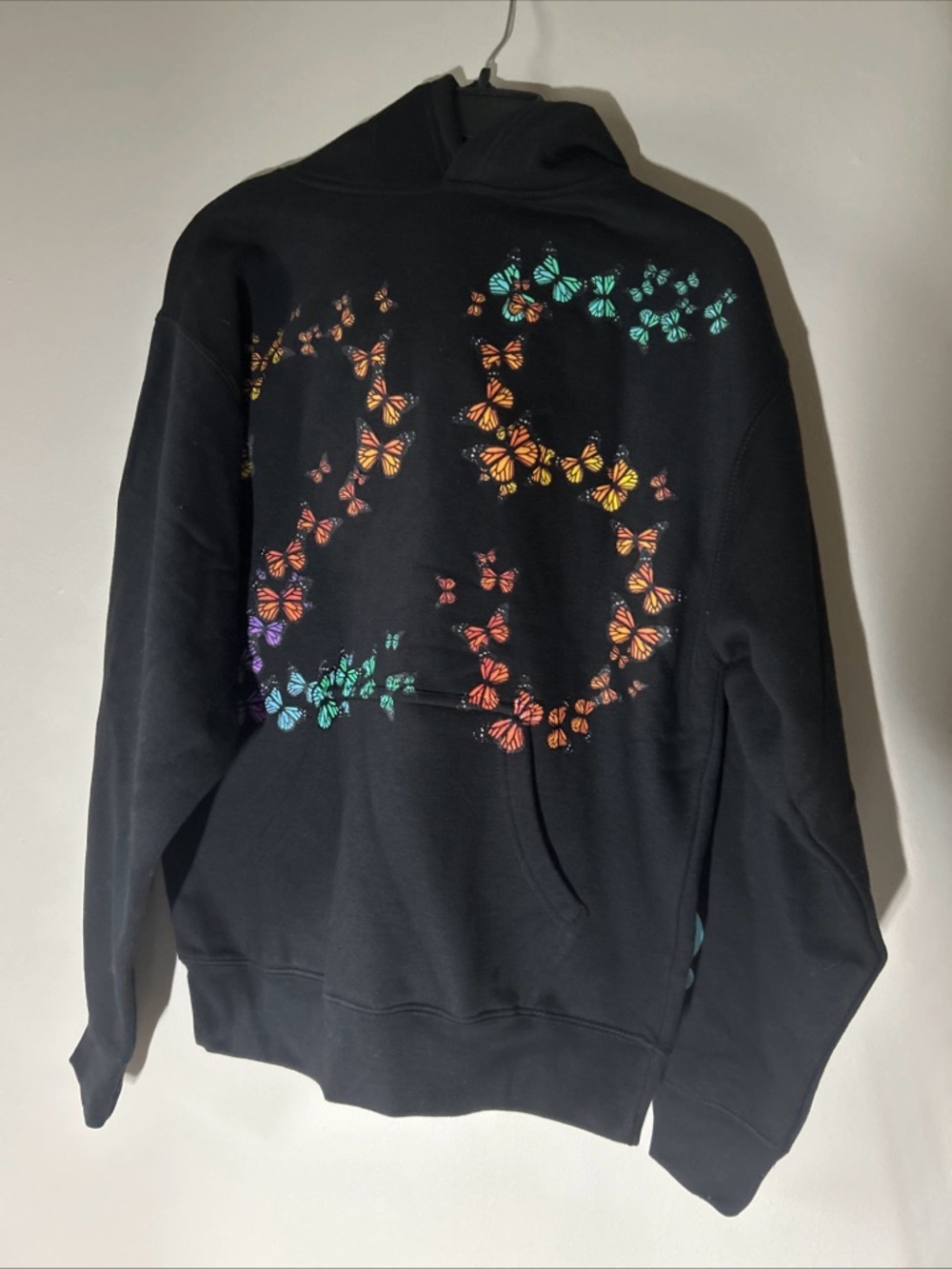 Rod Wave Merch - Men's Black Crewneck Hoodie with Multicolor Butterfly Motif